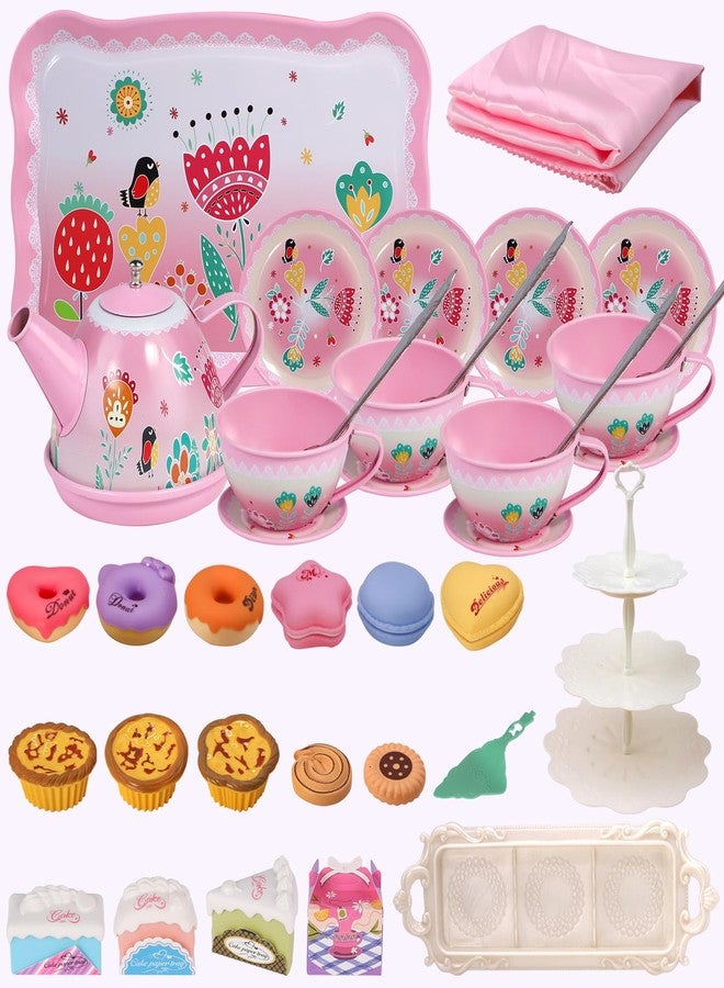 PRE-WORLD Tea Party Set for Little Girls,PRE-WORLD Princess Tea Time Toy Including Dessert,Cookies,Doughnut,Teapot Tray Cake, Tablecloth & Carrying Case,Kids Kitchen Pretend Play for Girls Boys Age 3-6 - Image 3
